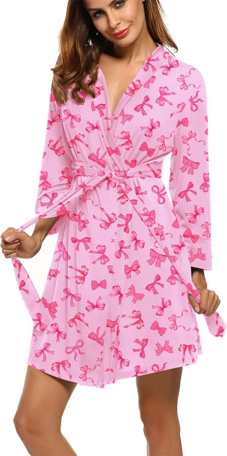 HOTOUCH Womens Robe Lightweight Short Knit Bathrobe Soft Ladies Sleepwear with Pockets