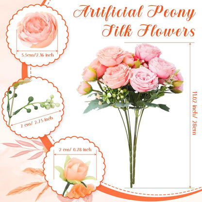 Geosar 8 Bundles Artificial Peonies Flowers Fake Silk Peony Bouquet Faux Peonies Flowers Bulk for Decoration Vase Floral Arrangements Wedding Party Table (Peach Pink,Light Pink)