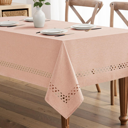 MIULEE Pink Rectangle Linen Polyester Tablecloth with Decorative Cutouts Spring Waterproof Stain Resistant & Shrink-Proof Table Cloth 52x70 inch Farmhouse Style for Dining Wedding and Outdoor