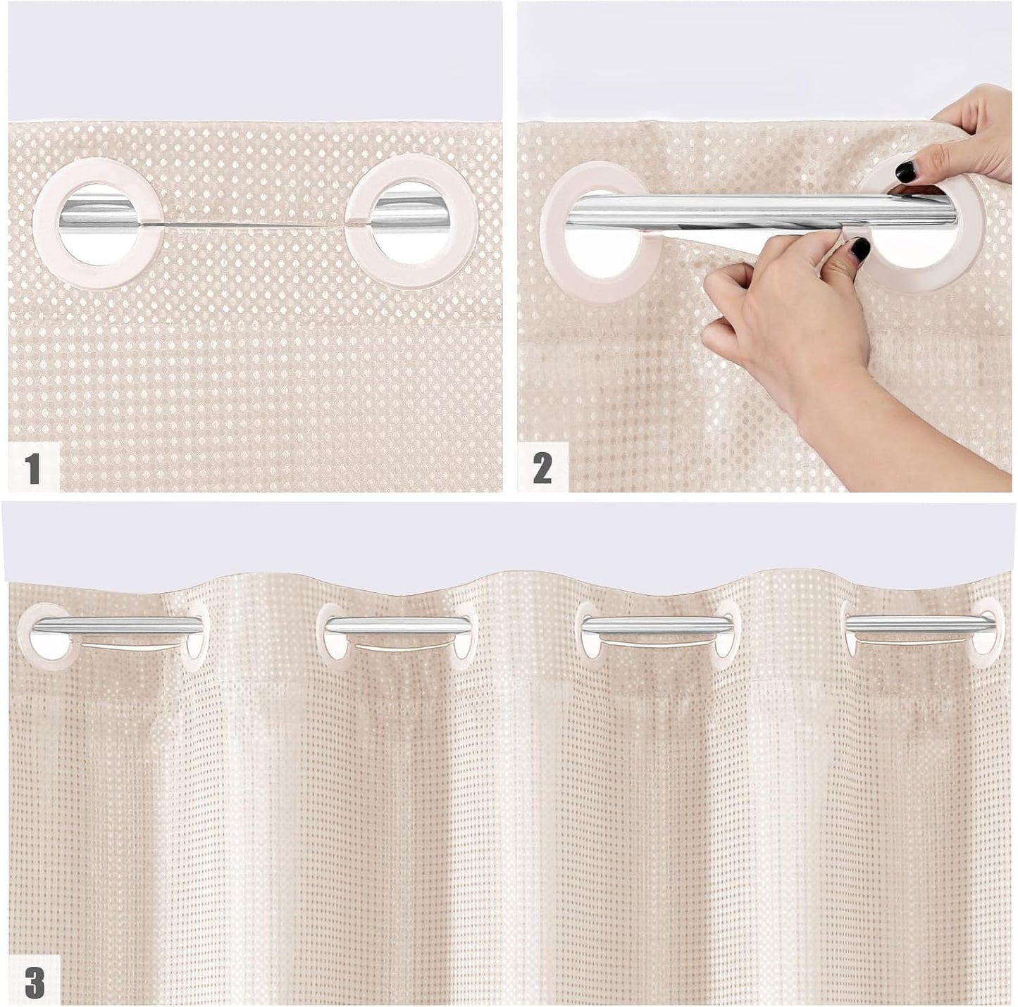 MitoVilla No Hooks Needed Pink Waffle Shower Curtain Liner Set, Modern Waffle Weave Heavy Duty Fabric Cloth Shower Curtain with Snap-in Liner for Luxury Neutral Hotel Spa Bathroom Decor, 72 x 74