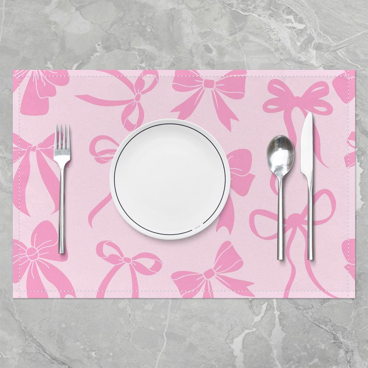 Feelyou Bow Placemats Set of 4 Cute Bowknot Table Mats Pink Peach Place Mat for Kitchen Dining Table Party Decor Indoor Outdoor 18"x12" Non-Slip Easy to Clean