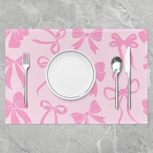 Feelyou Bow Placemats Set of 4 Cute Bowknot Table Mats Pink Peach Place Mat for Kitchen Dining Table Party Decor Indoor Outdoor 18"x12" Non-Slip Easy to Clean