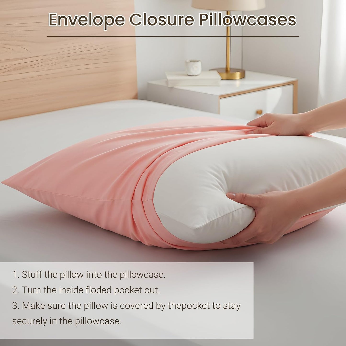 Microfiber Envelope Pillow Cases,Pillow Case,Peach Pink,Standard,Set of 2 | Brushed Pillow Cover,20x26 2 Pack Hypoallergenic Pillowcase for Sensitive Skin,Wrinkle Resistant Bed Pillowcases
