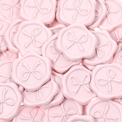 50pcs Wax Seal Stickers, Bow Envelope Seal Stickers, 3D Adhesive Antique Wax Stamp Sticker Decals for Invitation Baby Shower Greeting Cards Gift Wrapping(Pink)
