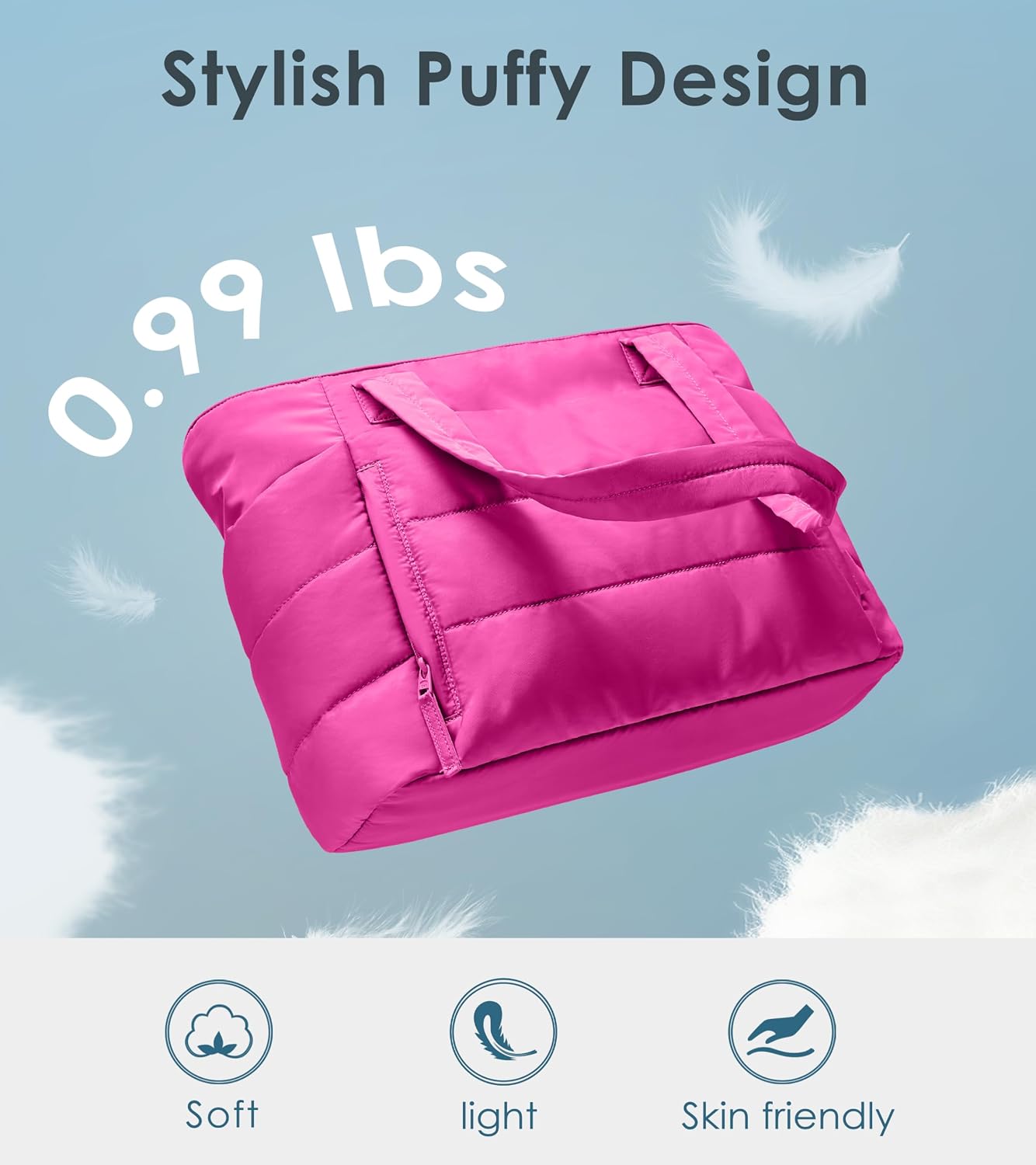 Uselike Tote Bag for Women with Zipper, Quilted Puffer Tote Bag with Compartments, Lightweight Puffy Work Bags for Women