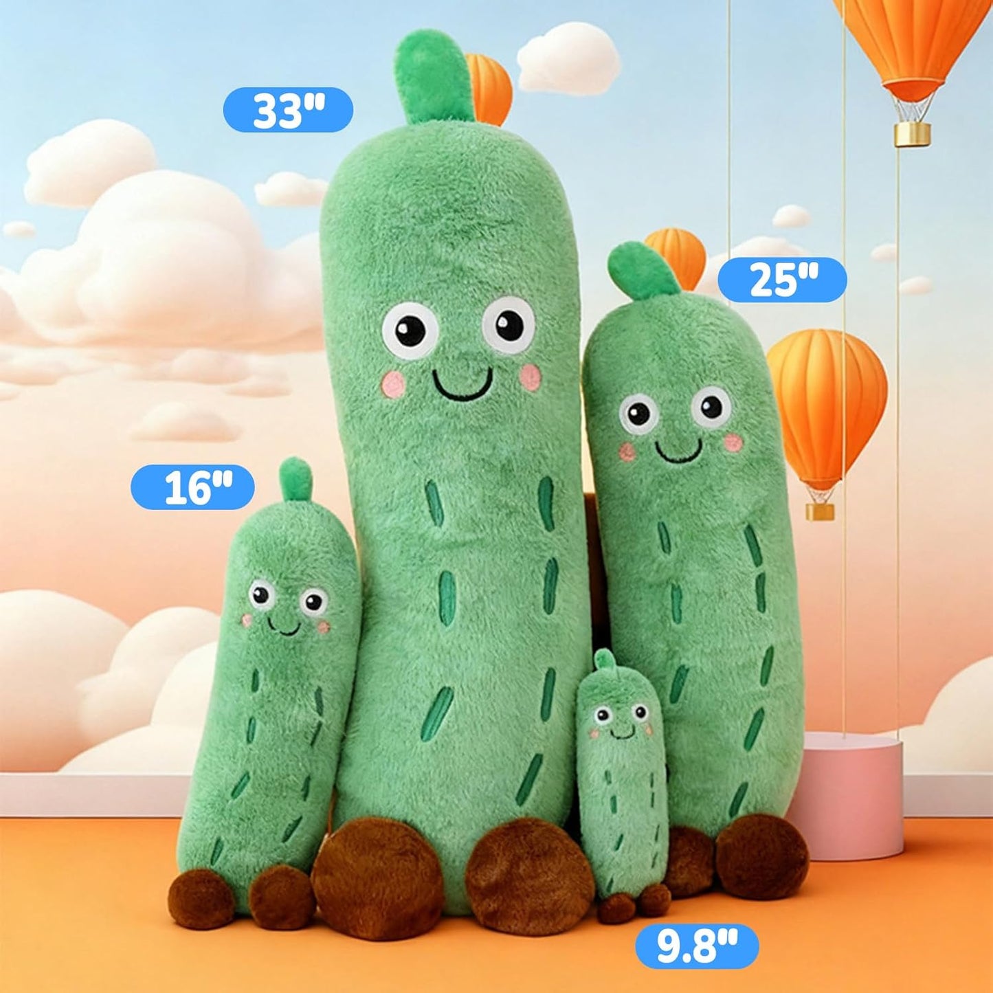 PEACH CAT Pickle Stuffed Animal 33" Cute Cucumber Plush Pillow Soft Plant Plushies Toys Gifts for Kids Green