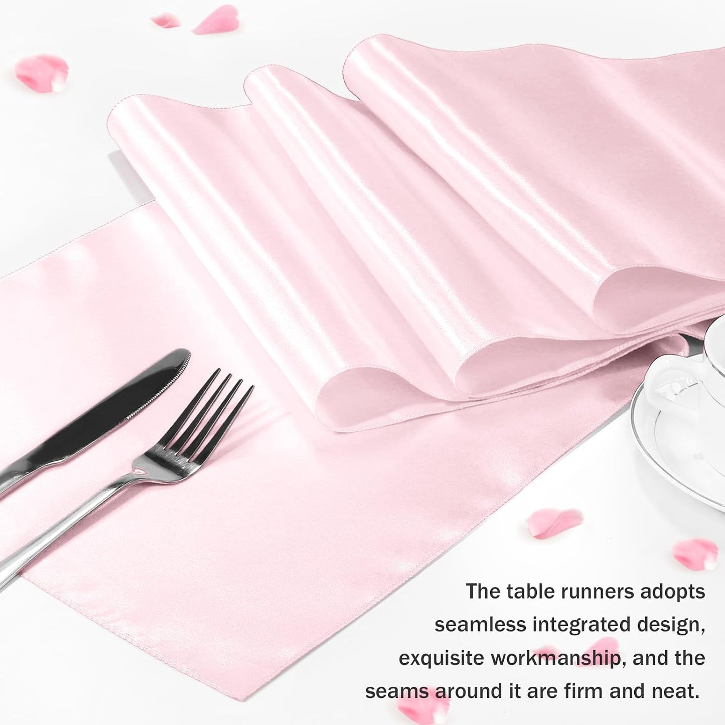P Pothuiny 12 Pcs Light Pink Satin Table Runner 12 x 72 Inch Long Smooth Wedding Table Runners for Banquets, Graduations and Birthday Party Decoration