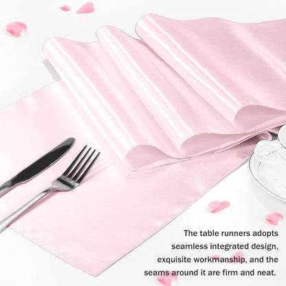 P Pothuiny 12 Pcs Light Pink Satin Table Runner 12 x 72 Inch Long Smooth Wedding Table Runners for Banquets, Graduations and Birthday Party Decoration