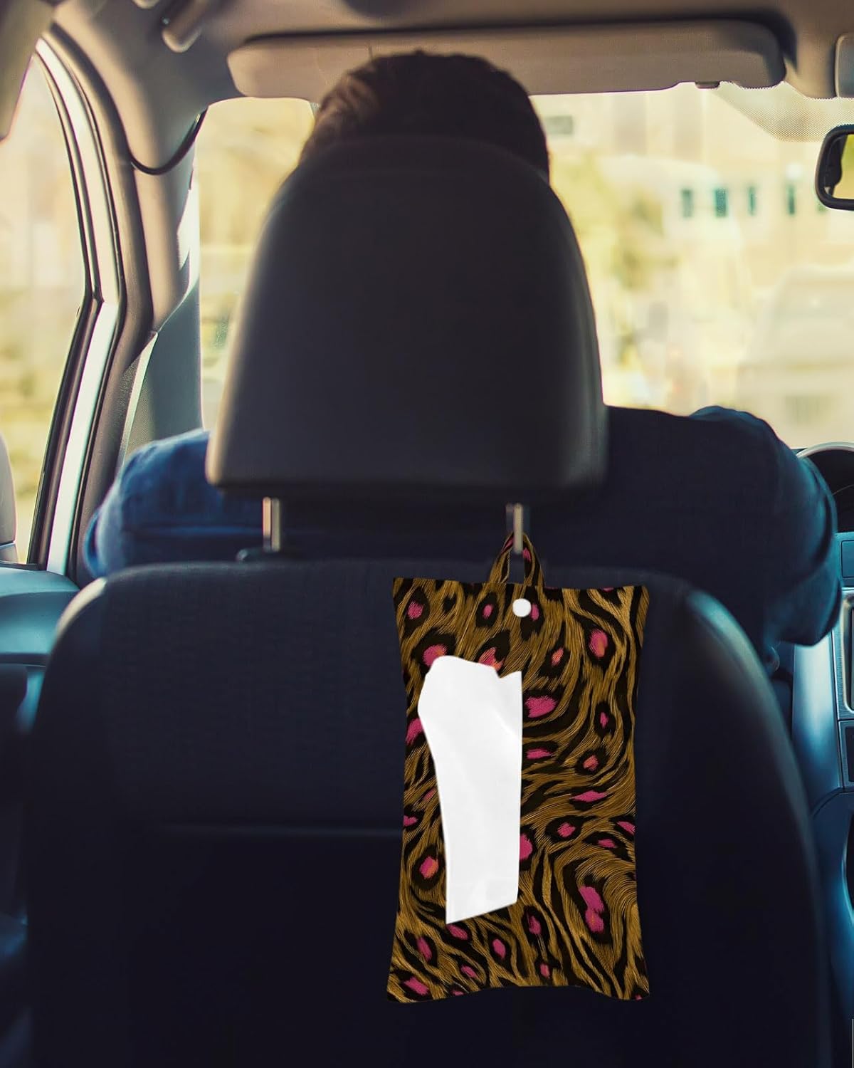 Tissues Box Cover Brown Pink Leopard Print Tissue Holder with Hanging Linen Organizer Dispenser Animal Skin Fur Tissues Box Covers Rectangle for Bathroom Toilet Car Office Kitchen Tabletop Decor 4 PCS