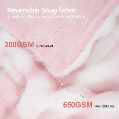 VFROO Plush Faux Rabbit Fur Throw Blanket – 850GSM Thick & Warm, Ultra Soft Fluffy Blanket for Couch, Bed, Sofa, Ideal Gift for Women, 50" × 60", Pink
