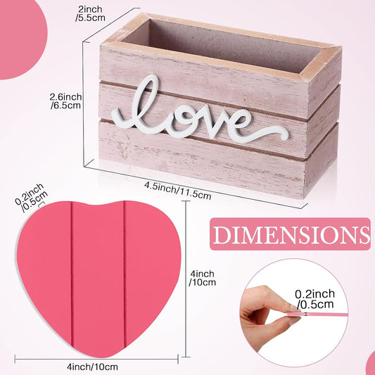 Patelai Set of 6 Wooden Heart Coasters House Warming Gifts New Home White Elephant Gifts for Adults Funny Farmhouse Coasters with Holder for Coffee Table Protection Decoration(Love,Pink)