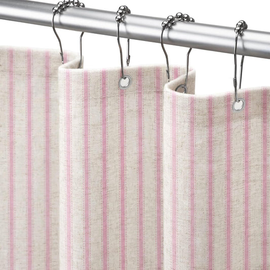 Farmhouse Stripe Shower Curtain,Pink Vintage Linen Shower Curtains for Bathroom 72 X 72