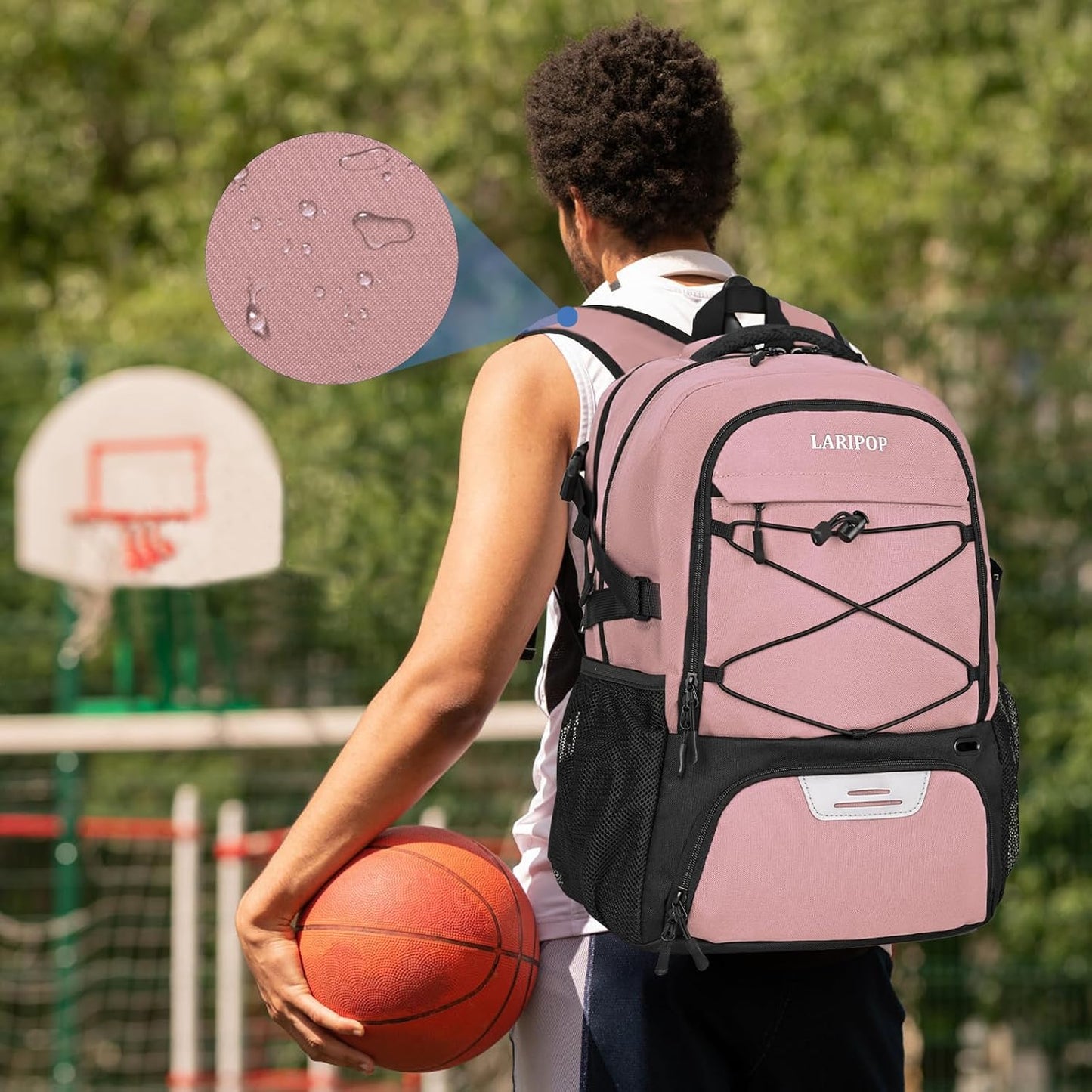 LARIPOP Basketball Backpack Large Basketball Bag with Ball Holder & Shoe Compartment for Adults Men Women