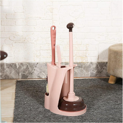 3 in 1 Toilet Brush and Plunger Set Toilet Plunger and Bowl Brush Combination for Bathroom Cleaning (Color : Pink)