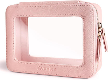 Aveniee Clear Makeup Bag Organizer, Travel Toiletry Bag for Women, Waterproof Cosmetic Pouch with Zippers,Car Accessories Organizers and Storage Case,Pink,Medium Classic