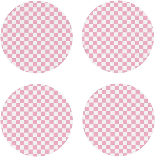 Pink Pastel Checkered Print Coasters Set of 4, Drink Coasters for Tabletop Protection Suitable for Kinds of Cups, Funny Cup Coaster for Living Room Home Decor