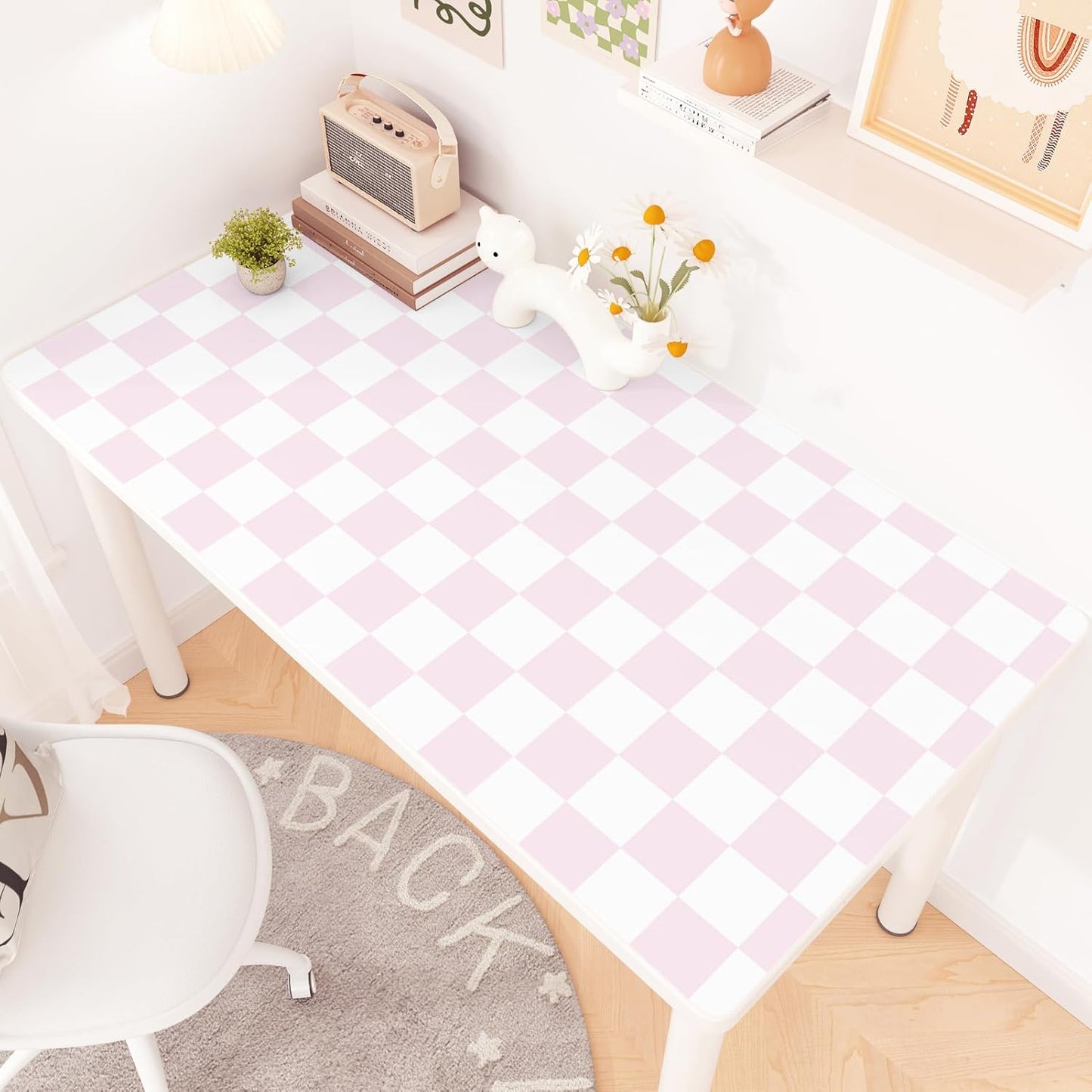 Pink Checkered Wallpaper Peel and Stick Pink and White Plaid Wallpaper for Girls Room Self Adhesive Princess Mosaic Contact Paper for Cabinets and Drawers Countertops Shelf Liner Bedroom