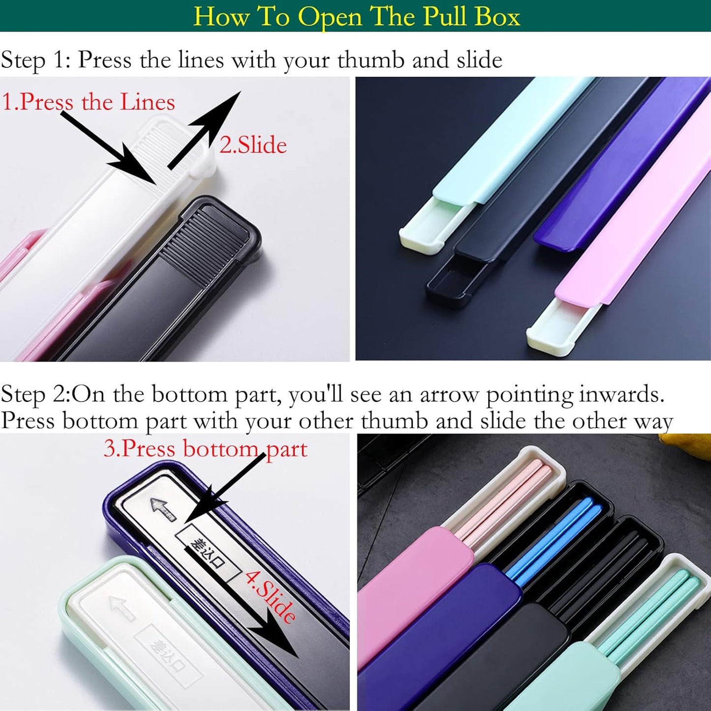 Metal Chopsticks With Case Reusable Dishwasher Safe Square Lightweight Non-Slip Chop Sticks Portable Chopsticks For Travel Camping Bento Box( 3 Pairs Light Blue+Green+Pink)