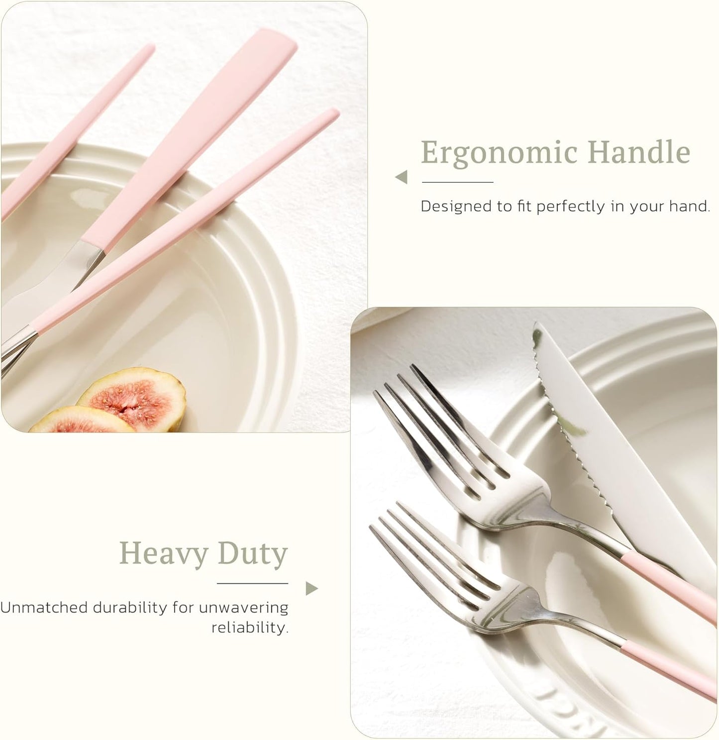 Astercook 25-Pieces Silverware Set with Steak Knives for 4 - Great Food-Grade Stainless Steel Flatware Set, Mirror-polished Cutlery Utensil Sets, Ideal for Home Restaurant & Banquet Use, Pink