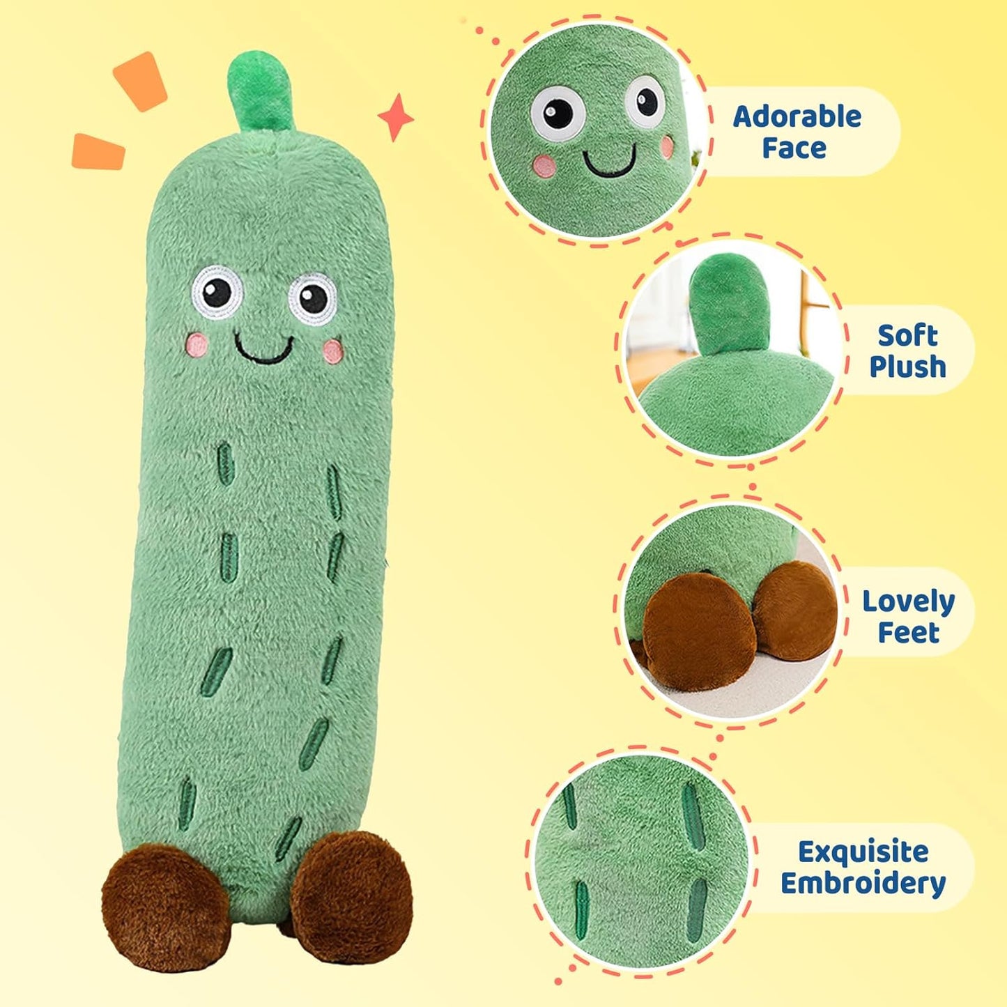 PEACH CAT Pickle Stuffed Animal 33" Cute Cucumber Plush Pillow Soft Plant Plushies Toys Gifts for Kids Green