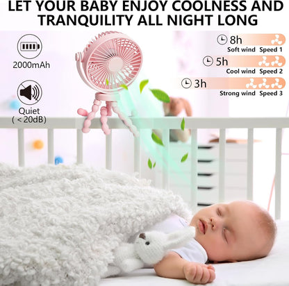 snawowo Mini Handheld Personal Portable Fan, Baby Stroller Fan, Car Seat USB or Battery Powered, with Flexible Tripod Clip on Student Bed Desk Bike Crib Treadmill Camping Traveling(Pink)