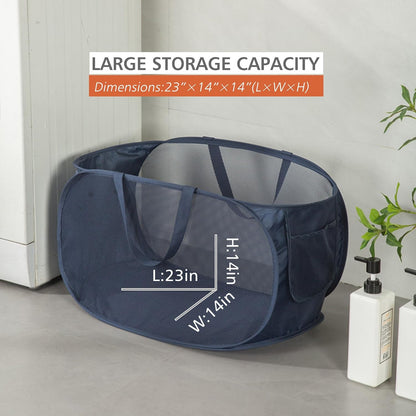 Sturdy Mesh Laundry Hamper Basket Bag,Pop up Basket with Side Pocket for Laundry Room, Bathroom, Kids Room, College Dorm or Travel (Pop Horizontal, Pink)