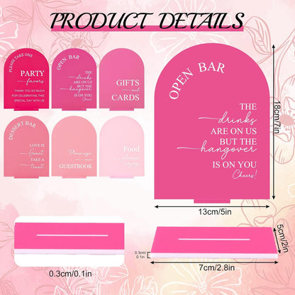 Whaline 6 Pcs Acrylic Wedding Signs 5x7" Pink Arched Table Signs with Stands for Wedding Ceremony Reception Open Bar Guest Book Dessert Bar Gifts & Cards Party Favors Food Sign