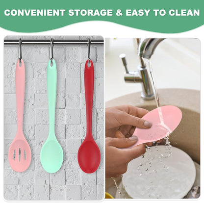 M METERXITY 2-Pack Silicone Cooking Spoons, 10.6" Mixing Nonstick Heat-Resistant Serving Spoons, Solid Utensils, Pink