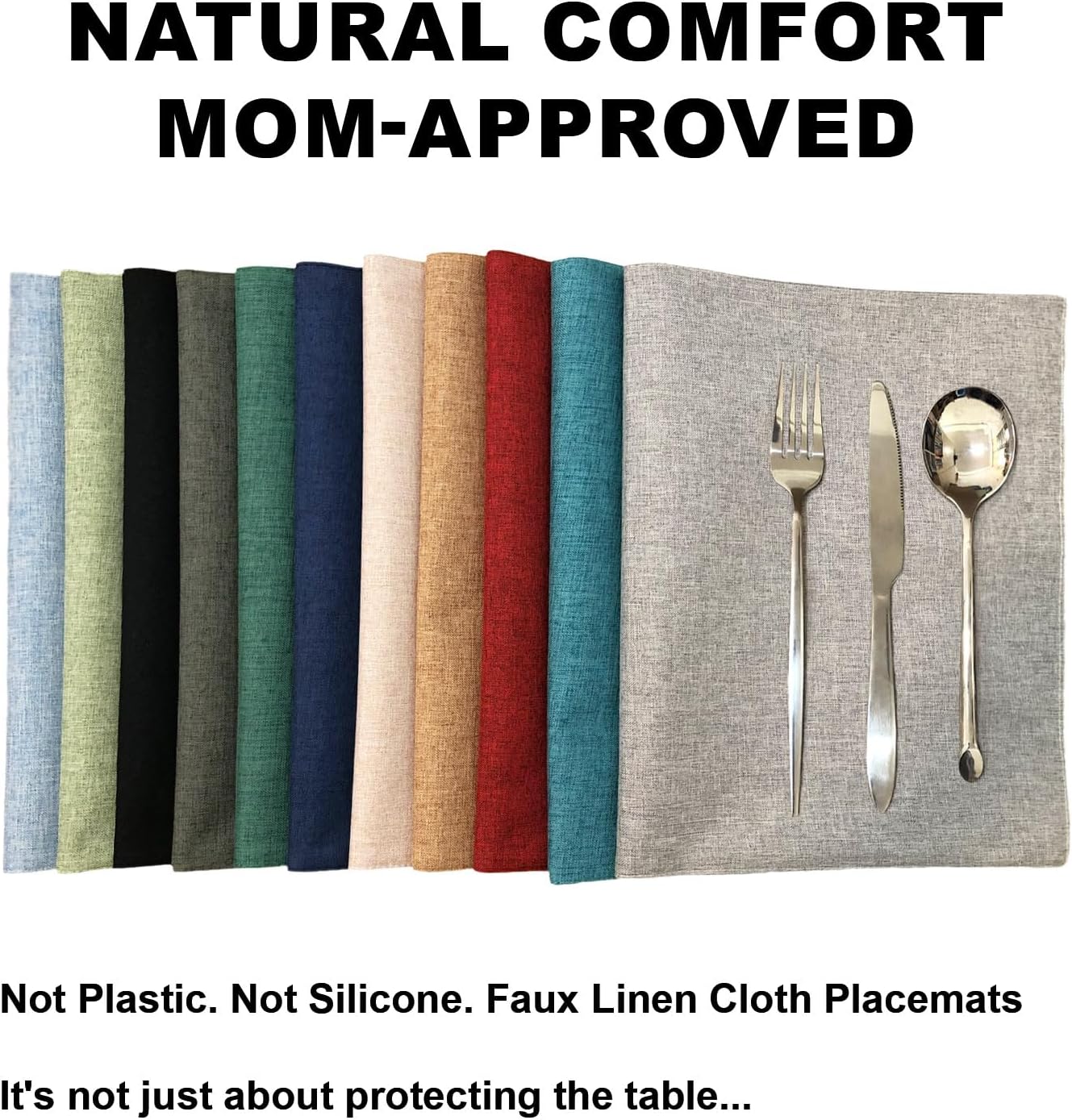 Light Blue Cloth Placemats Set of 4, 19 x 13 inch Cotton Linen Blend Machine Washable Double Layered Place Mats, Heat Resistant Rectangular Fabric Dining Table Mats, Indoors/Outdoors (Light Blue, 4)