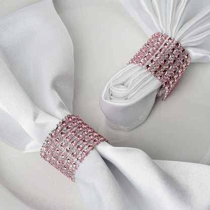 Efavormart 10 Pack Pink Diamond Rhinestone Napkin Ring with Self Adhesive Strip for Wedding Banquet Party