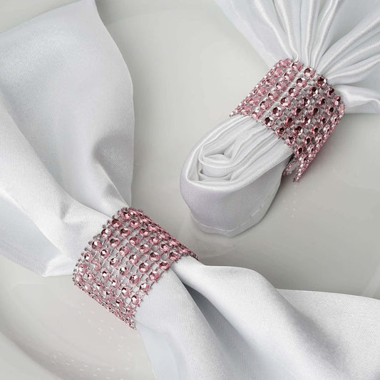 Efavormart 10 Pack Pink Diamond Rhinestone Napkin Ring with Self Adhesive Strip for Wedding Banquet Party