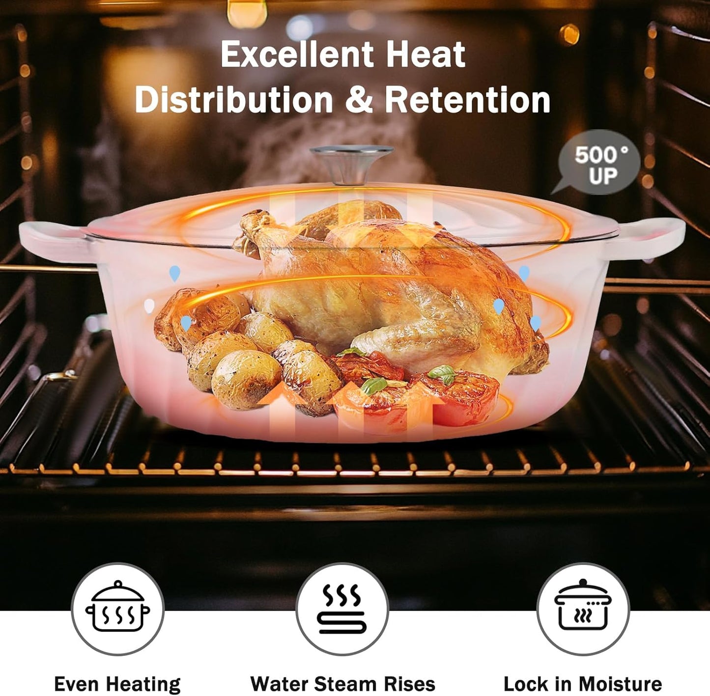 Enameled Dutch Oven Pot with Lid, 7 QT Cast Iron Dutch Oven with Dual Handles, Oval Dutch Oven for Cooking, Bread Baking, Frying, Non-stick Enamel Coated Oven (Gradient Pink)