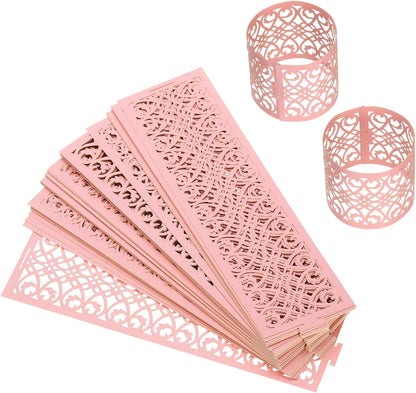 uxcell 50Pcs Napkin Rings Laser Cut Foil Paper, Napkin Holder Hollow Napkin Bands for Weddings Party Serviette Table Decoration Restaurant (Pink, 5.3 x 1.6)
