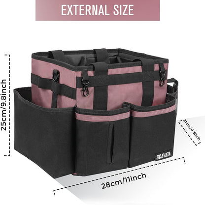 SCAVATA Compact Wearable Cleaning Caddy, Small Cleaning Caddy Supplies Organizer with Handle & Shoulder Straps for Housekeepers, Under Sink & Car Cleaning Tool Organizers Bag (LotusPink)