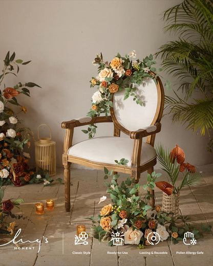 Ling's moment 2PCS Apricot Peach Artificial Flower Garland Wedding Arch Flowers Floral Swags Centerpieces Decoration Rose Greenery for Sweetheart/Head Table Easel Wall Entryway Board Backdrop