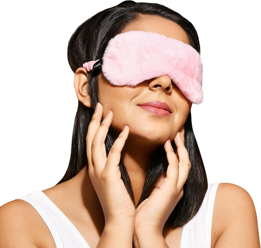 Ross 100% Mulberry Silk Faux Fur Sleep Mask Eye Mask, Super Smooth for Blind Fold (Pink - Fur)