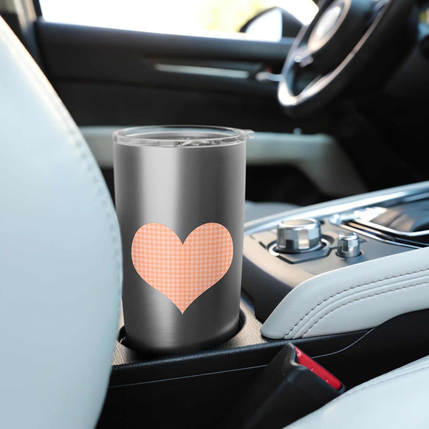 Cute Pastel Coral Peach Plaid Gingham Checkered Pattern Stainless Steel Insulated Tumbler