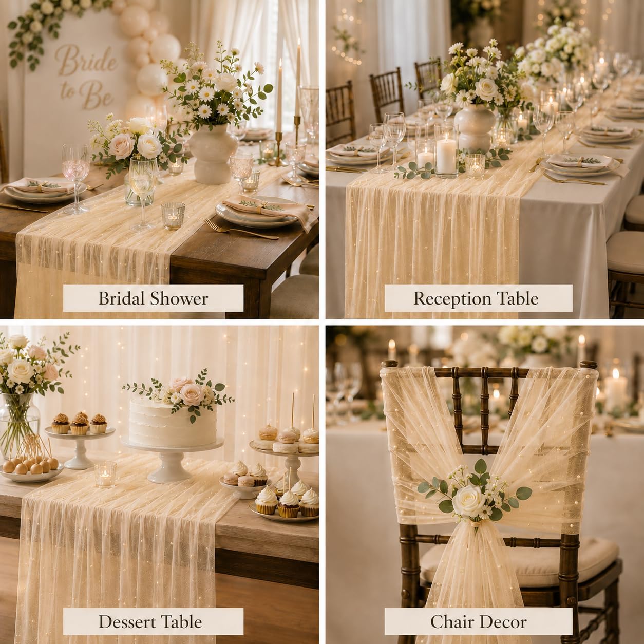 Light Apricot Pearl Table Runner 120 Inches Boho Rustic Tulle Lace Table Runner for Wedding Birthday Baby Shower Home Dining DIY Craft Decor