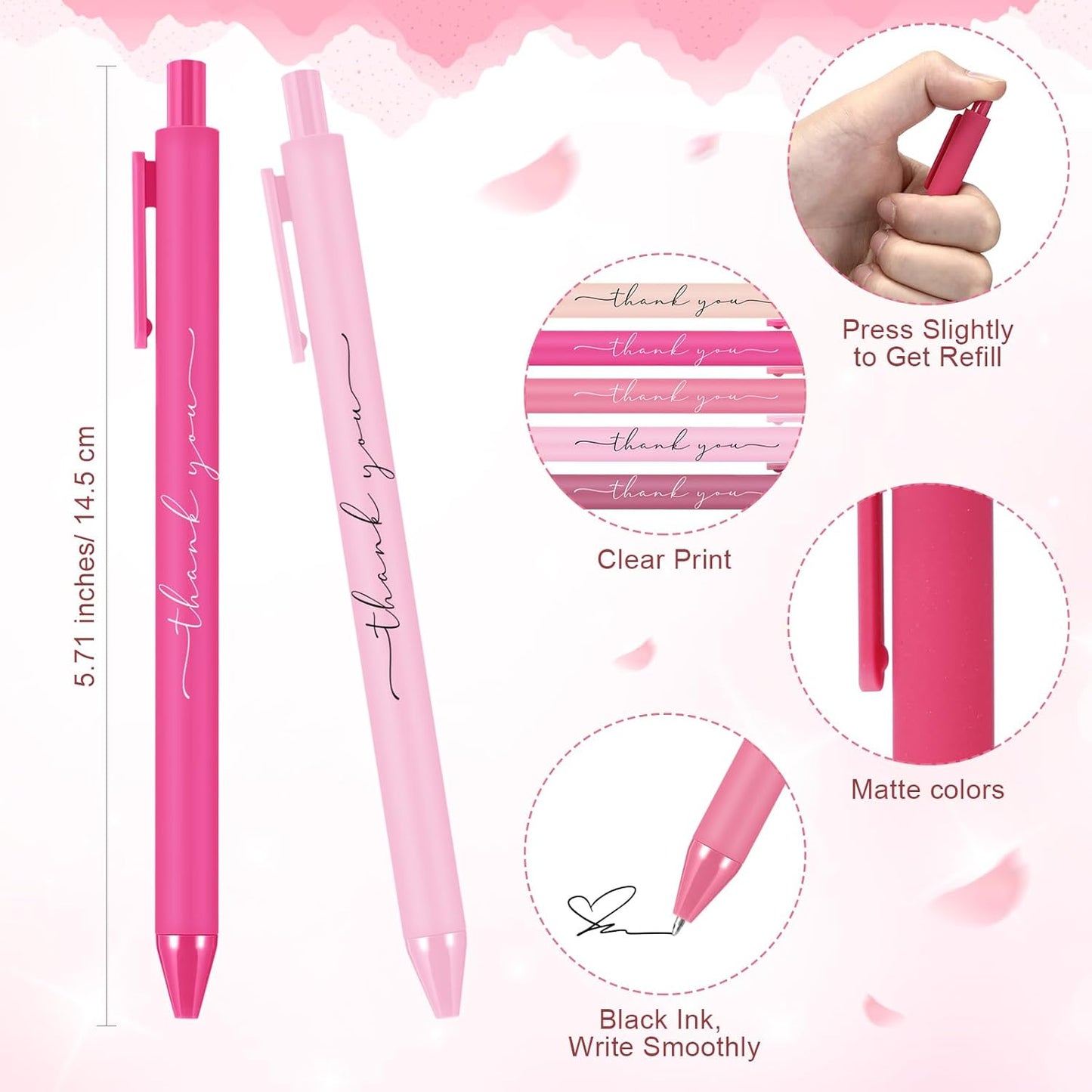Dispowreath 50 Pcs Employee Gifts Bulk Thank You Pens Bulk Pink Candy Bridal Shower Ballpoint Pen for Women Wedding Baby Shower Server Waitress Coworker Teacher