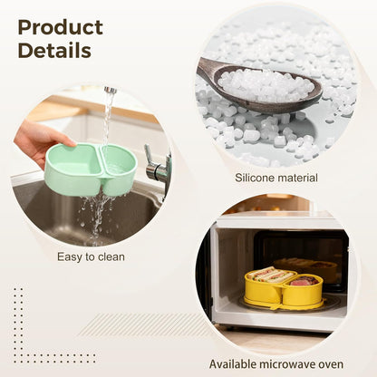 3 Pcs Silicone Double Compartment Snack Containers with Lids, Mini Food Storage Box, 5.7 x 3.5 x 1.7 in Portable Snackle Box for Condiments, Pink, Yellow, Green