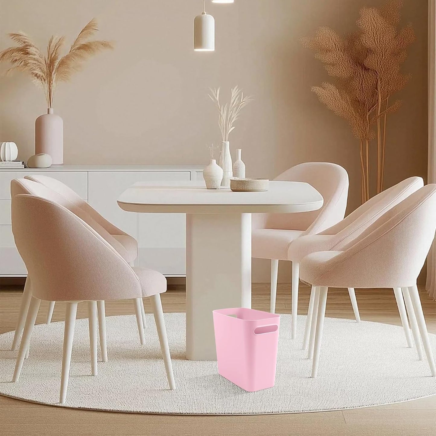 Small Pink Trash Can Wastebasket, Plastic Garbage Can Waste Basket for Narrow Spaces Bathrooms Laundry Room Kitchens Offices Kids Rooms, 1.8 Gallon (Pink)