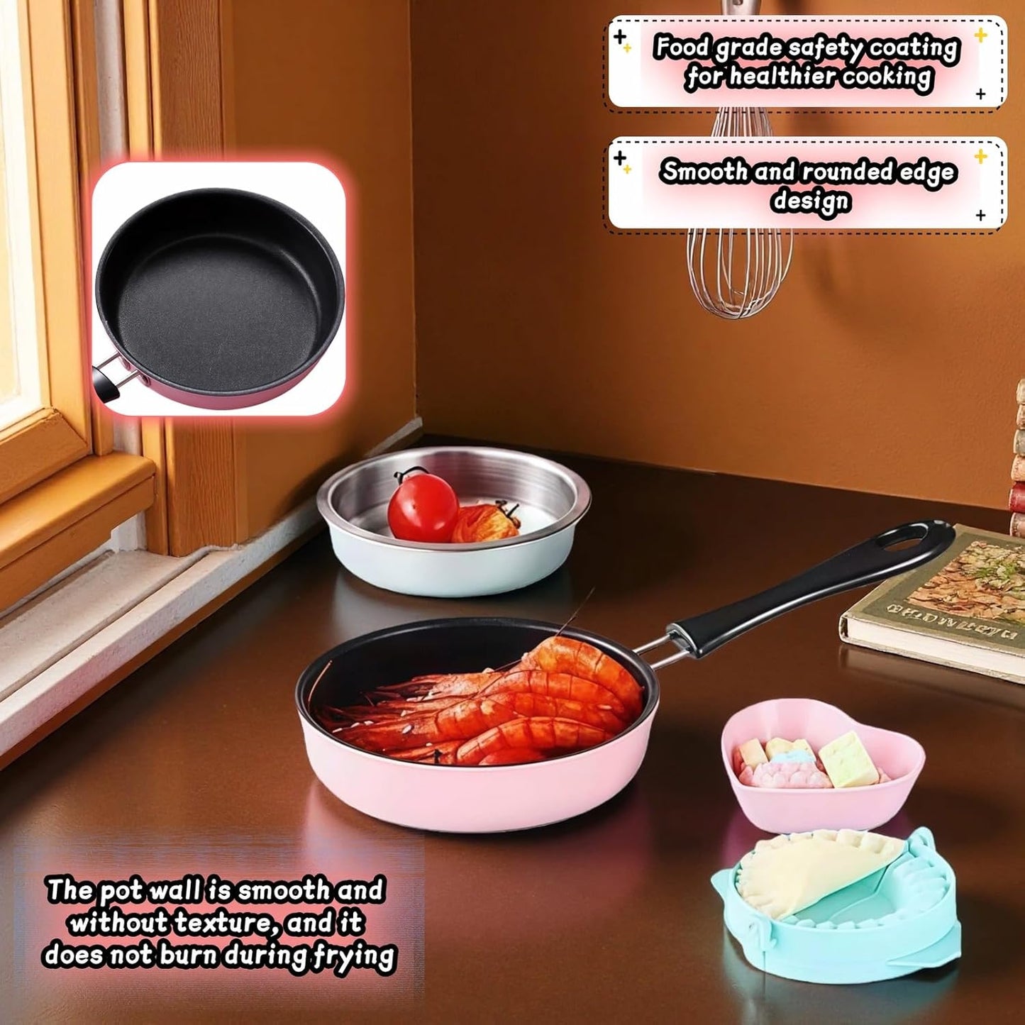 4.7 Inch Mini Non-Stick Skillet - 5-Layer Coating, Dishwasher Safe, Induction & Gas Compatible - Perfect for Camping, RV, Omelets, Pancakes & Healthy Cooking (Pink)
