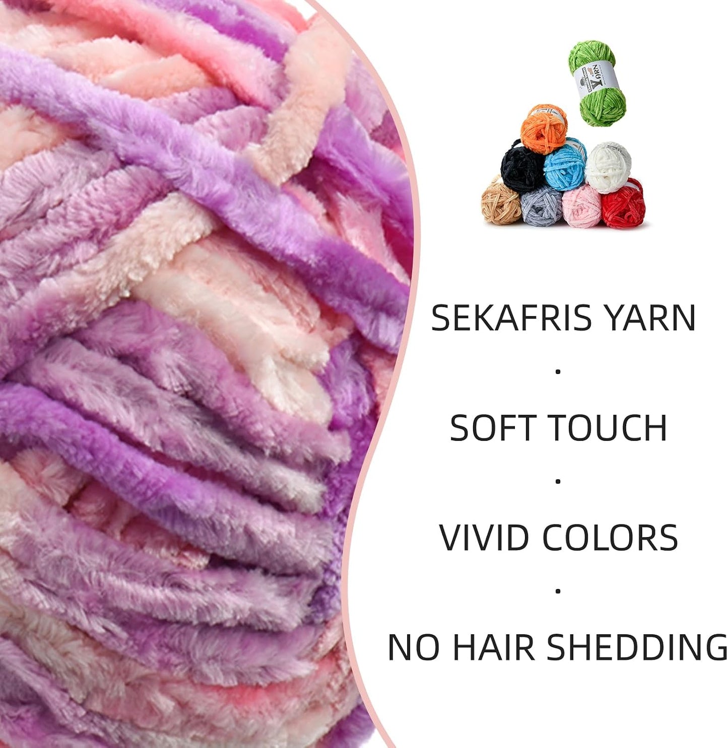 3 Pack Plush Chenille Chunky Yarn - Fluffy Velvet Yarn Crochet for Blanket Knitting and Crocheting - Soft Baby Yarns for Crocheting - Amigurumi Crochet Yarns 100g (87yds) (Pinkish Purple)