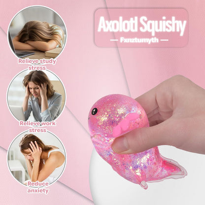 Pink Axolotl Squishy Toys, Lying Pose Squeeze Toys Stress Balls Fidget Toys Sensory Toys for Anxiety Relief & Stress Relief, Cute Not Easy to Fall Off for Kids Boys Girls 3+