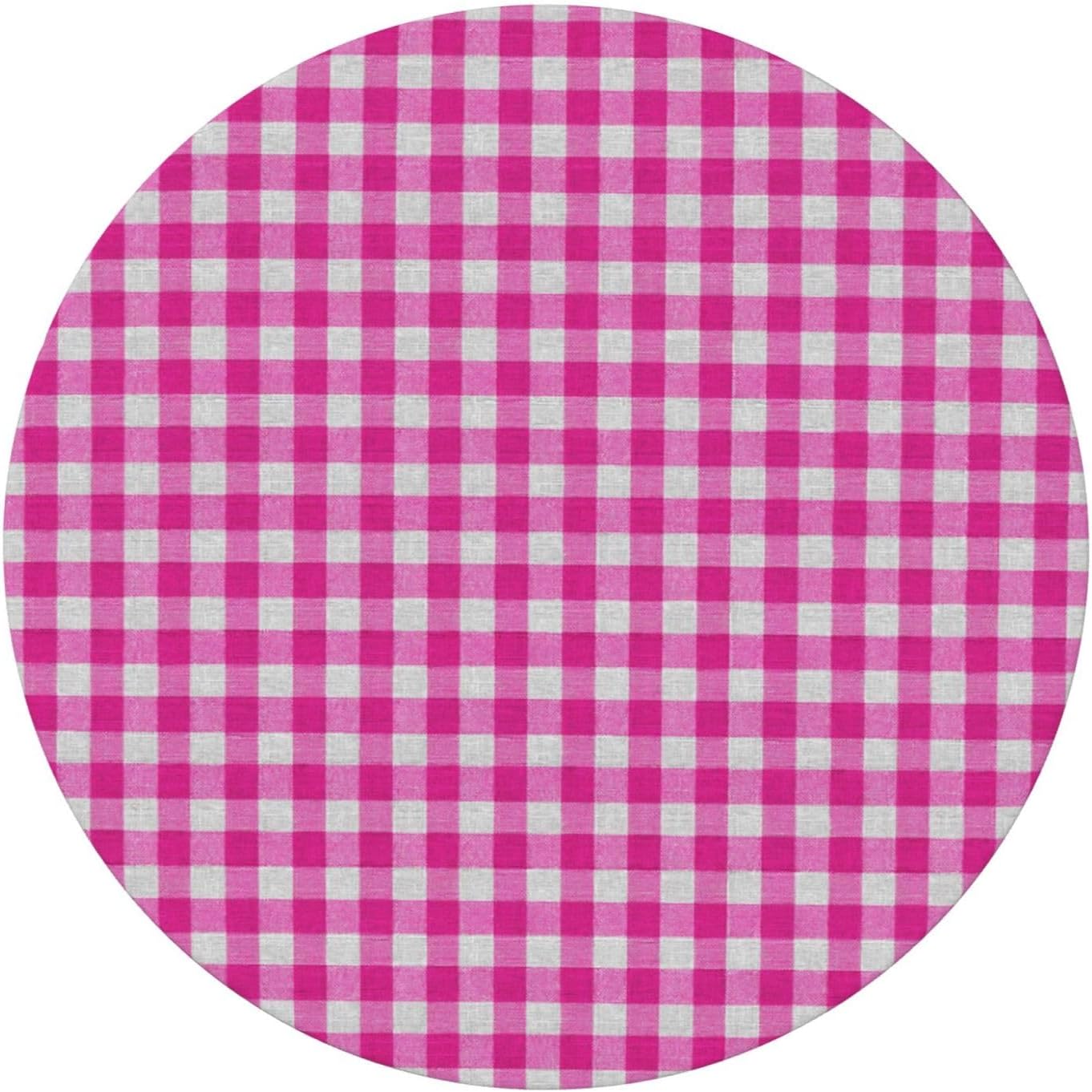 Preppy Pink and White Check Pattern Square Round Tablecloth Fitted Table Cover Washable Tablecloths for Kitchen Dining Party 40-44 Inch
