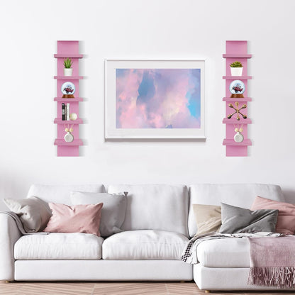YEXEXINM 5 Tier Wall Shelf Unit - Narrow Smooth Laminate Finish - Vertical Column Wall Decor Mount Floating Storage Home Decor Organizer Tall Tower Utility Shelf for Bedrooms, Living Rooms(Pink)…