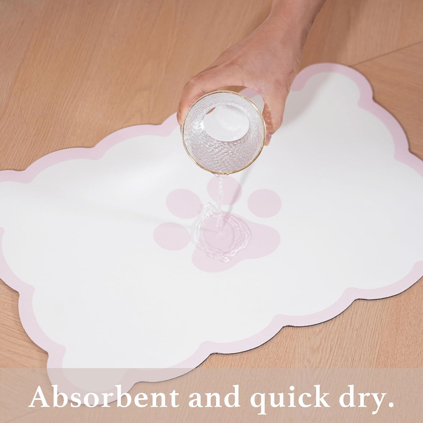 Scalloped Dog Feeding Mat, Absorbent Mats for Dog Food and Water Bowl, Dispenser, Cute Elegant Aesthetic Preppy Pastel Pink Scallop Pet Placemat for Dogs, Cats, Puppy Accessories, 14" X 19”