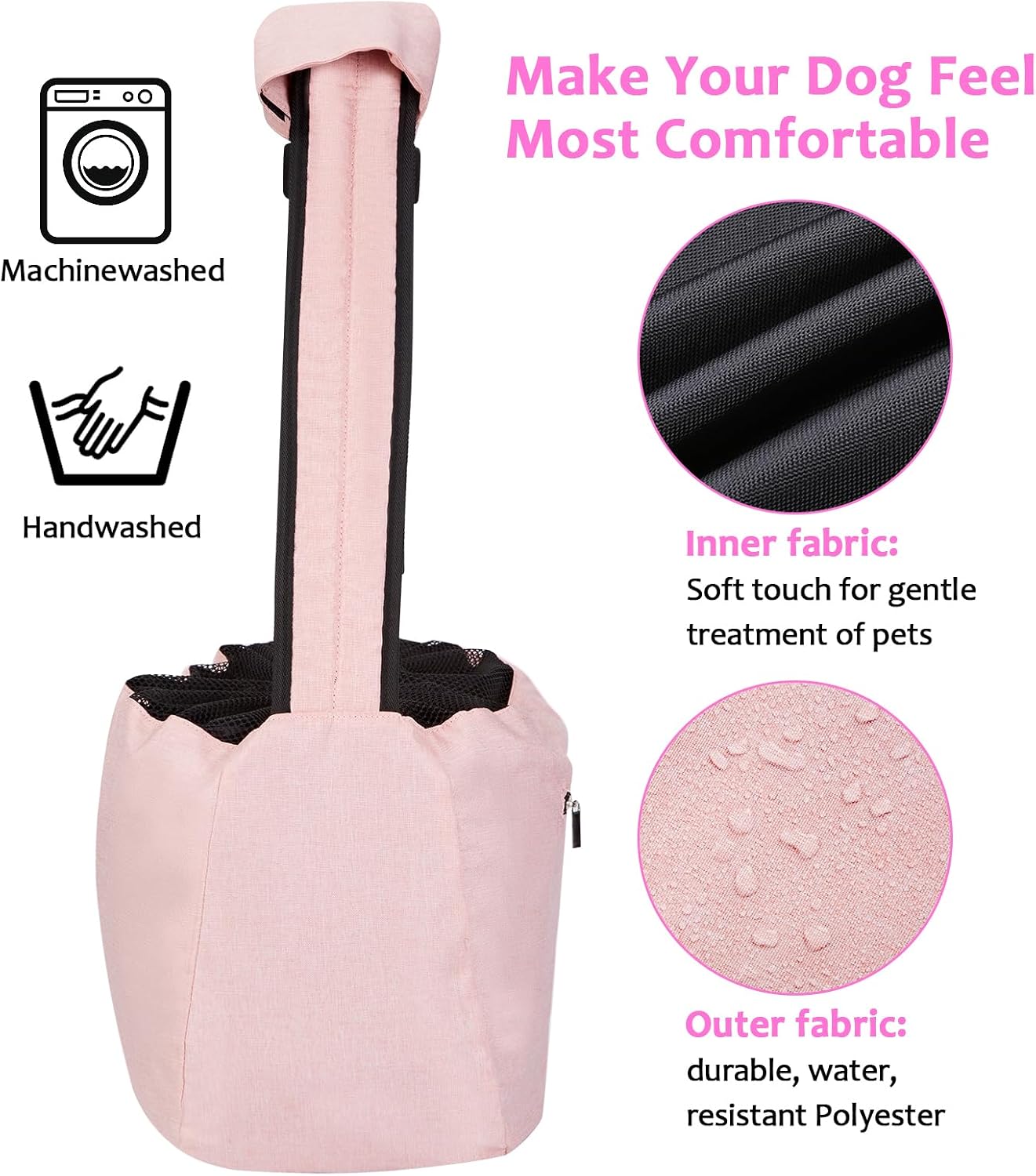 Ownpets Pet Dog Sling Carrier Bag Adjustable Padded Strap Dog Hand Free Safe Mesh Pet Carrier for Small Medium Dog Cat (Pink)