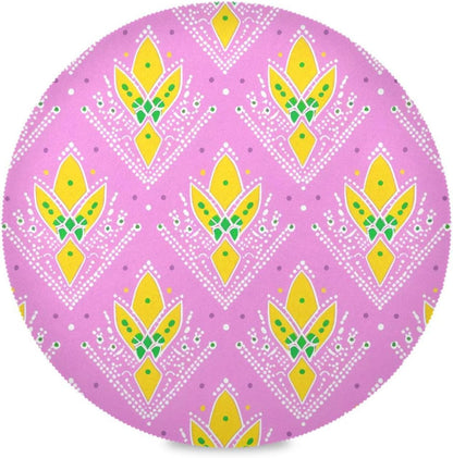 Yellow Peach Pattern rattan round placemats reusable chalkboard placemats pvc individuales para mesa de comedor elegantes 15.4x15.4in set of 6