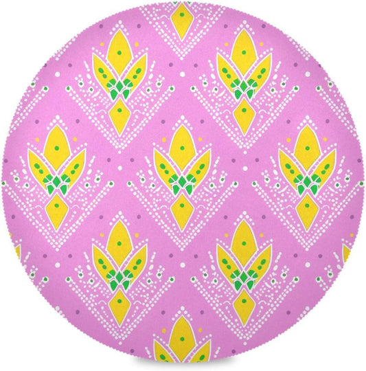 Yellow Peach Pattern rattan round placemats reusable chalkboard placemats pvc individuales para mesa de comedor elegantes 15.4x15.4in set of 6